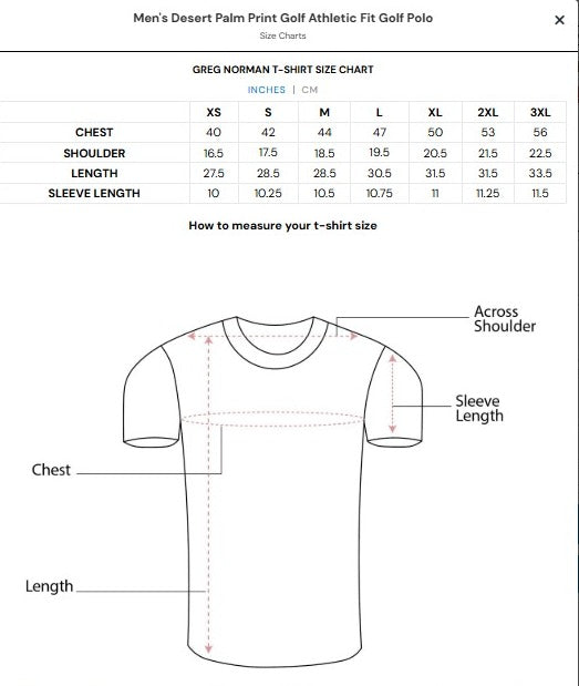 Greg Norman Men's Desert Palm Print Golf Athletic Fit Golf Polo Tshirt (US Size)