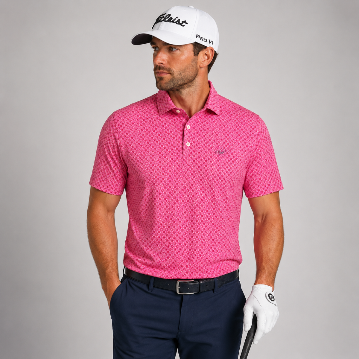 Greg Norman Men’s Blossom Print Golf Polo Tshirt