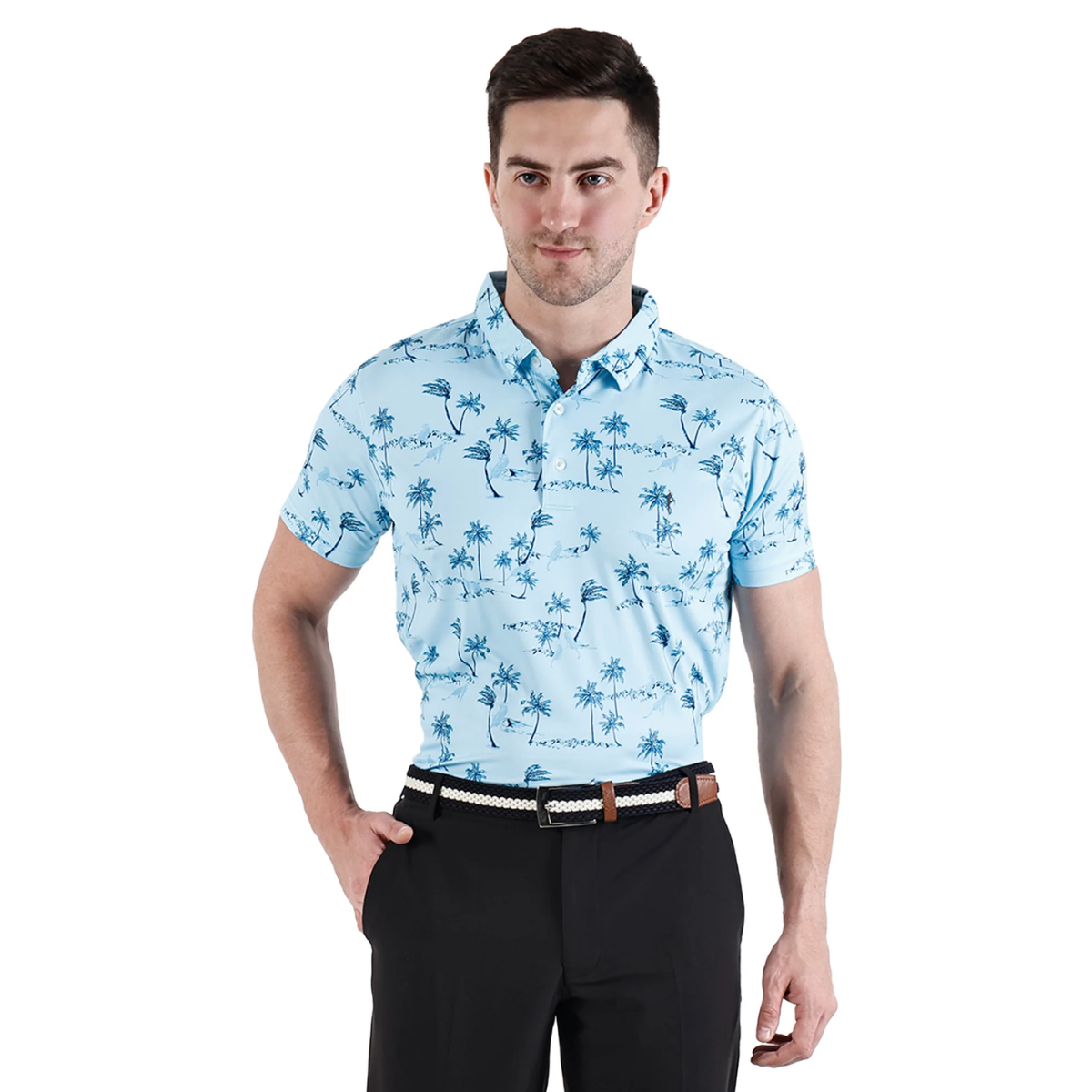 Sligo Men's Sky Blue Printed Golf Polo T Shirt (Indian Size)