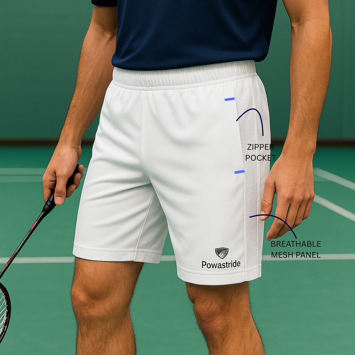 Powastride Badminton Shorts with Zipper Pockets