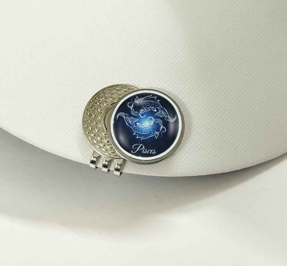 GolfBasic & Zodiac Sign Magnetic Cap Clip & Ball Marker (Pack of 1 Clip & 2 Markers)