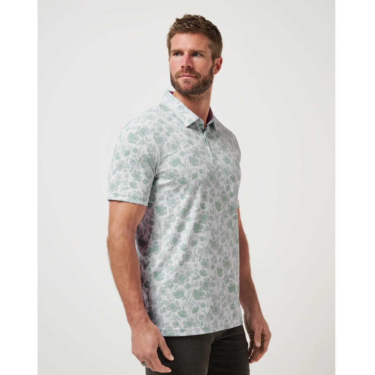 Travis Mathew Been Abroad men's golf polo back view in white