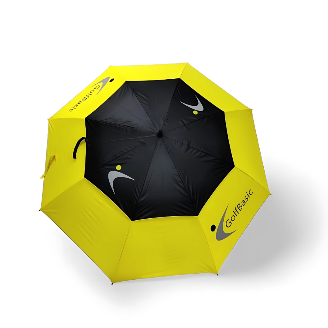 GolfBasic 60'' Double Canopy Umbrella (Yellow/Black) - Asian Sports