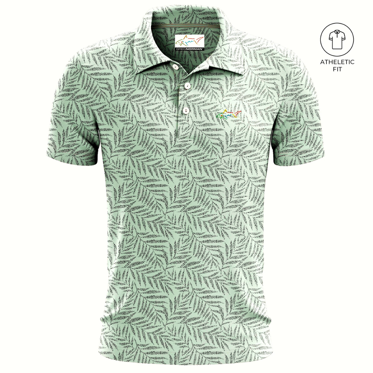 Greg Norman Men's Desert Palm Print Golf Athletic Fit Golf Polo Tshirt (US Size)