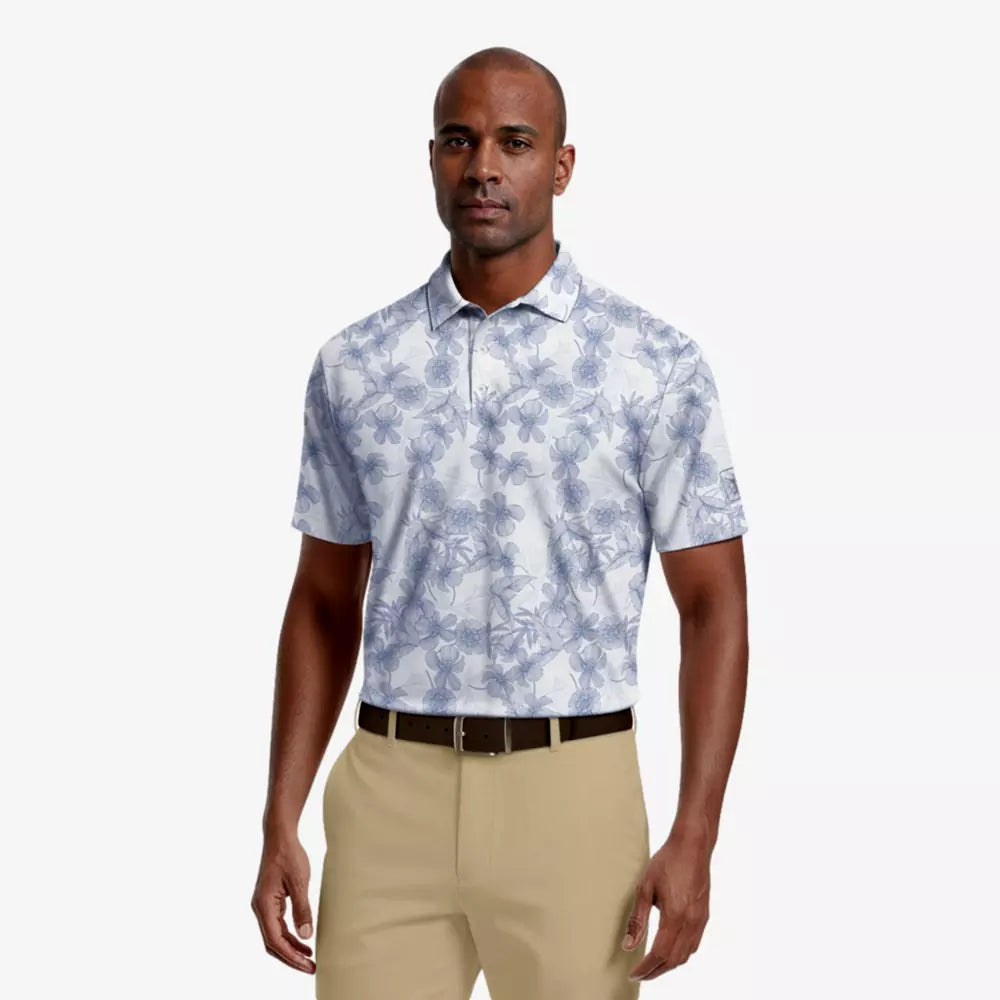 PGA Tour Linear Botanical Printed Men's Golf Polo T-Shirt