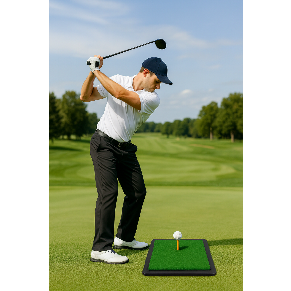 GolfBasic Golf Hitting Mat with Rubber Tee