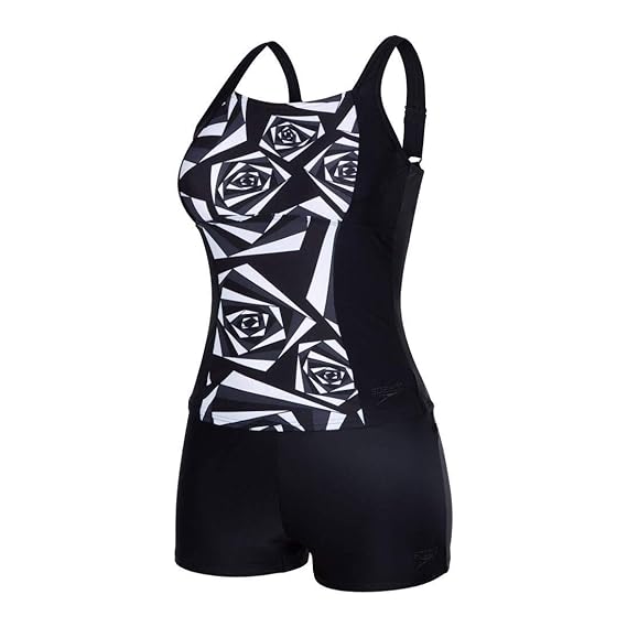 Speedo Womens Penny Tankini Swimwear (Black/White)