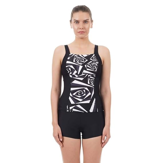 Speedo Womens Penny Tankini Swimwear (Black/White)
