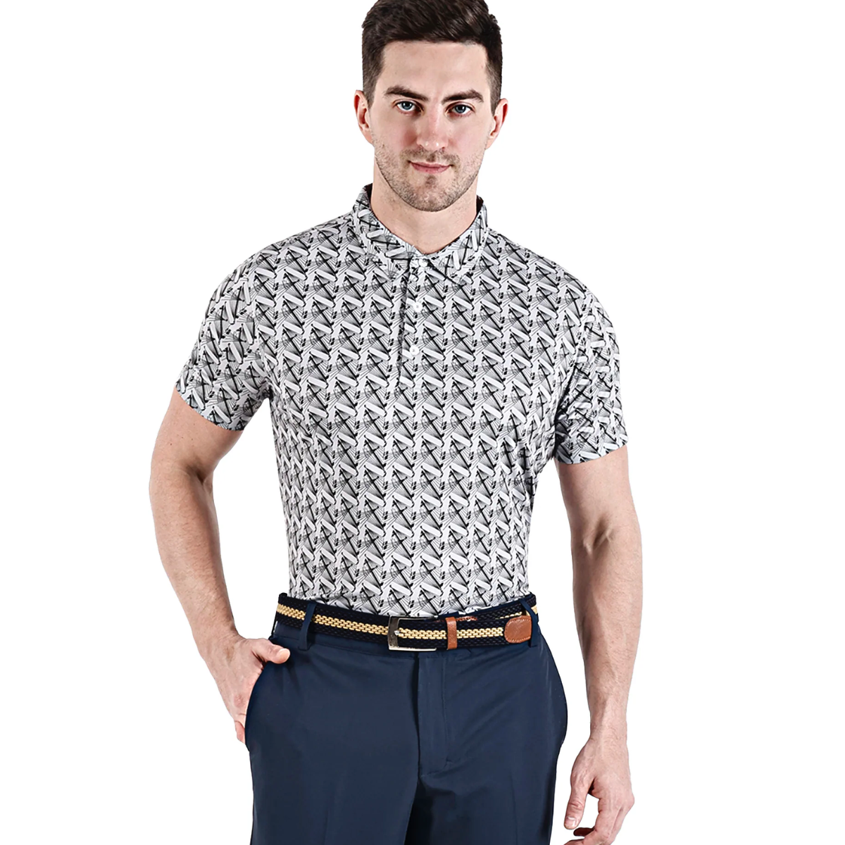 Sidus Men's Grey Printed Golf Polo T Shirt (Indian Size)