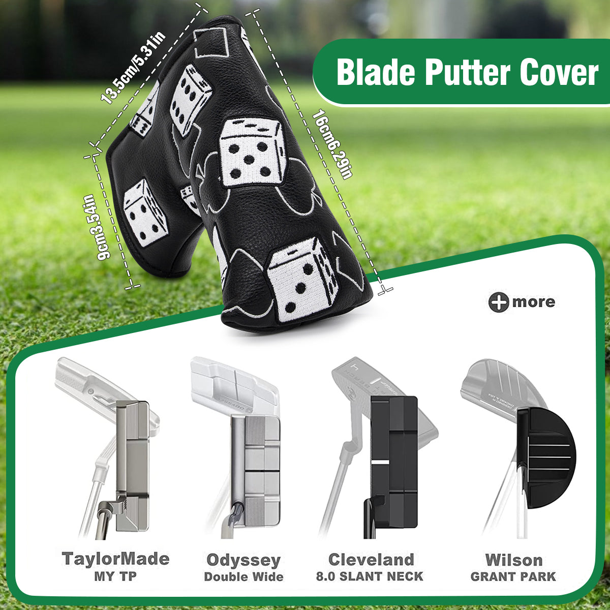 GolfBasic Lucky 777 Pu Leather Golf Blade Putter Cover - Black