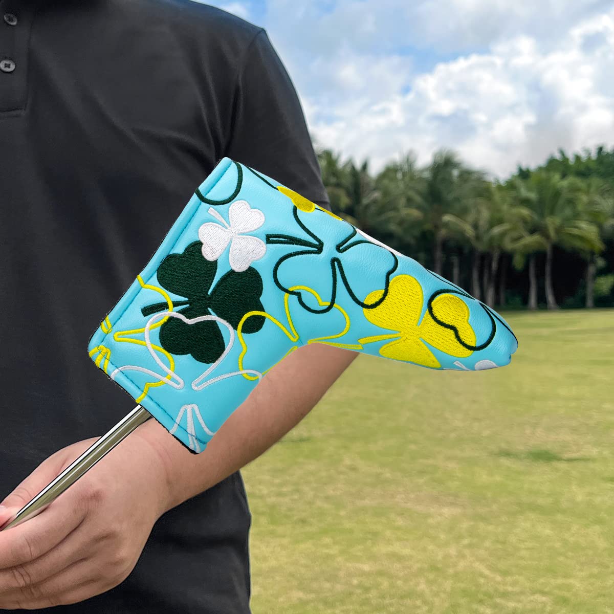 GolfBasic Lucky Shamrock Golf Blade Putter Cover - Sky