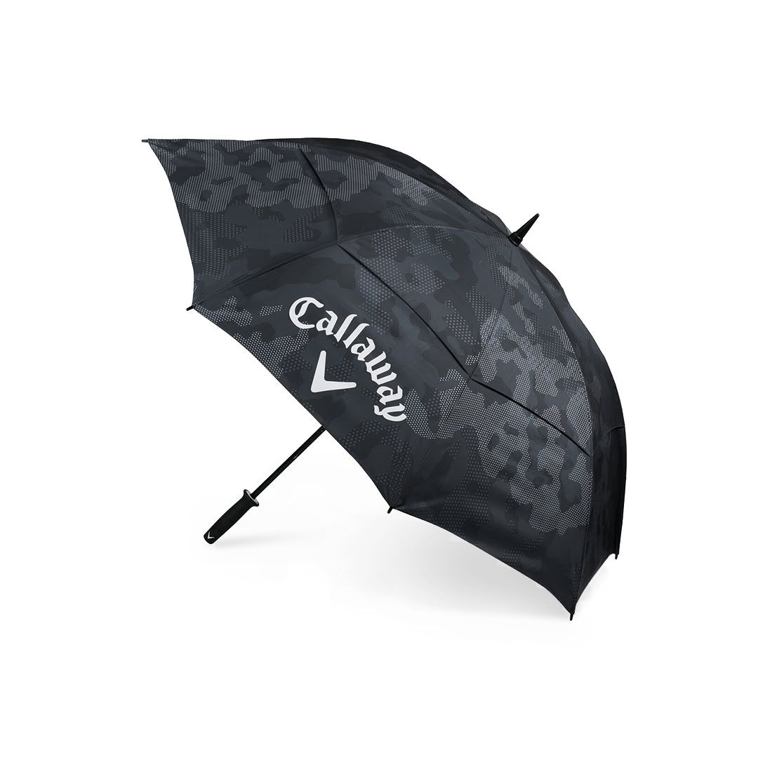 Black golf umbrella with Callaway logo on a white background