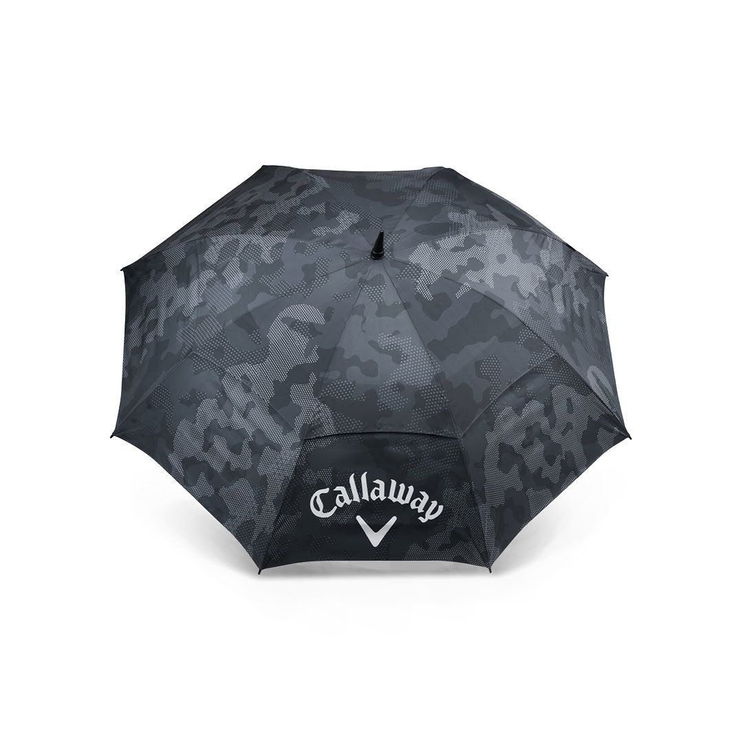 Black camouflage-patterned umbrella with Callaway logo on a white background