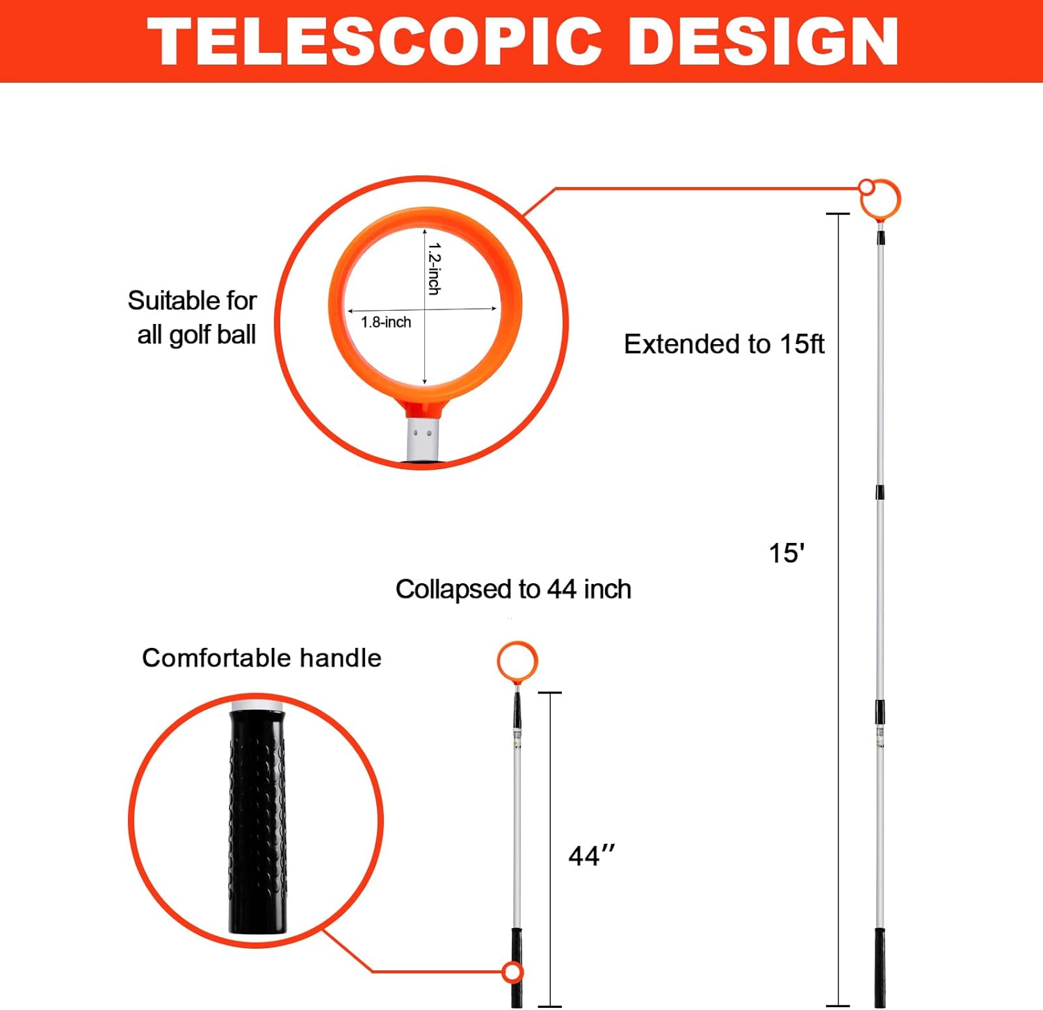 GolfBasic Telescopic 15ft Golf Ball Retriever