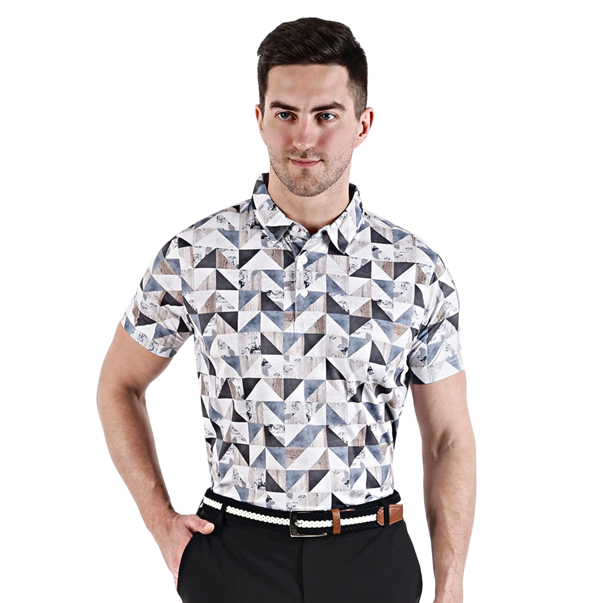 Sidus Men's White Grey Printed Golf Polo T Shirt (Indian Size)