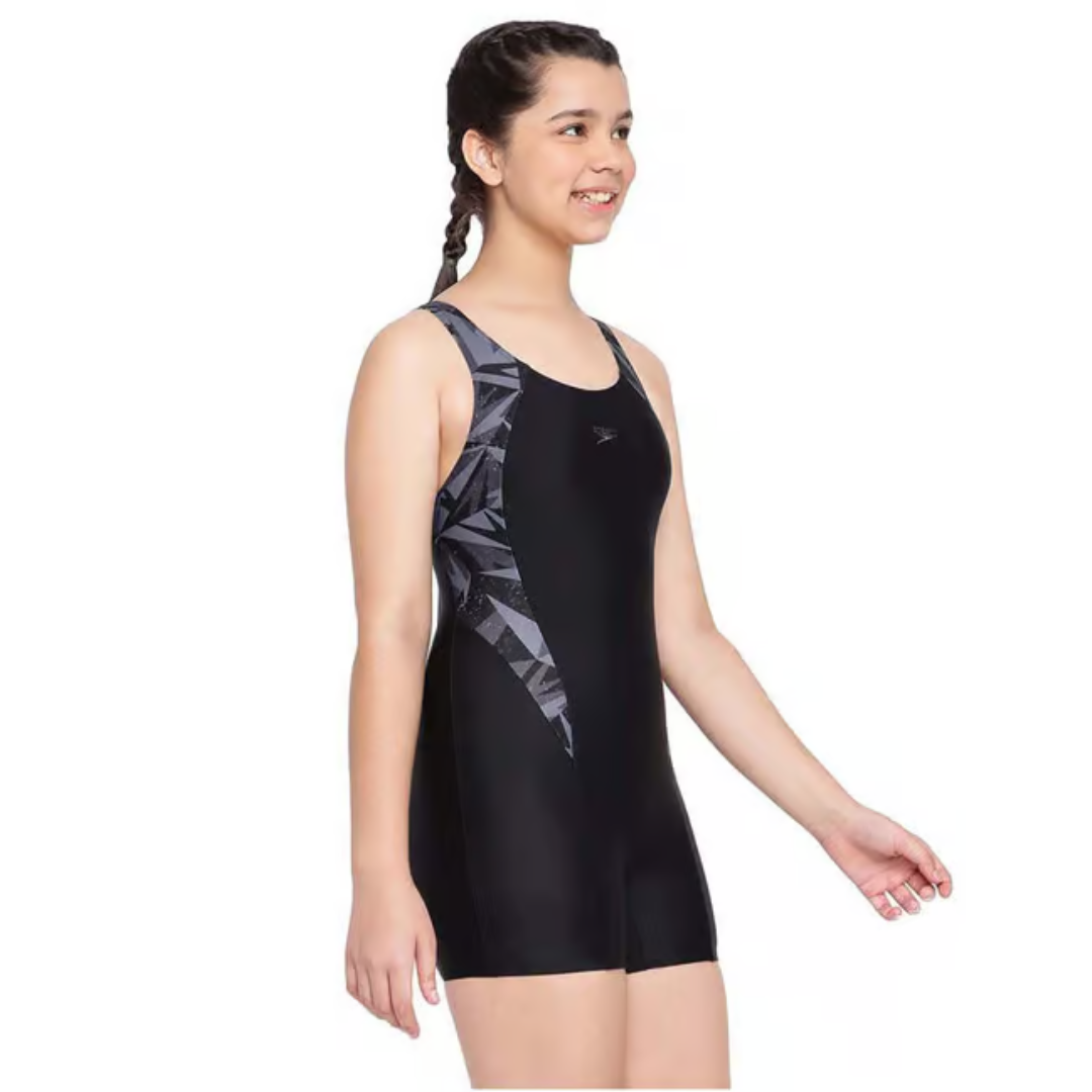 Speedo Girl's Hyperboom Splice Muscleback Legsuit Swimwear - Black & Oxid Grey