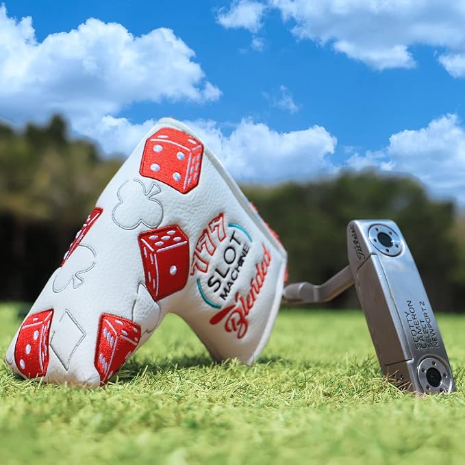 GolfBasic Lucky 777 Pu Leather Golf Blade Putter Cover - White
