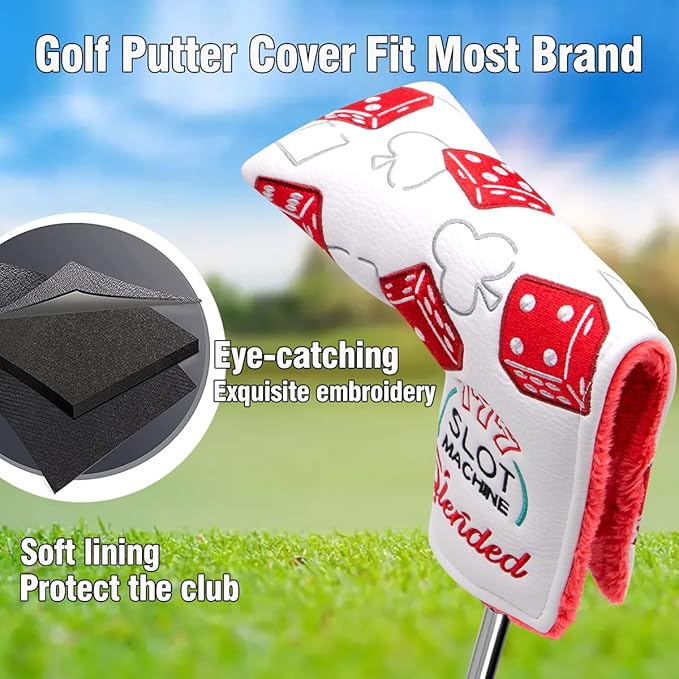 GolfBasic Lucky 777 Pu Leather Golf Blade Putter Cover - White
