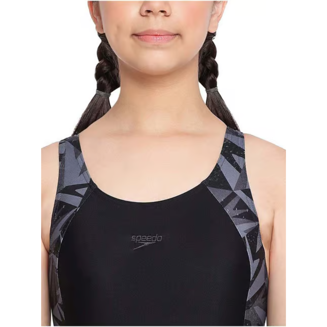 Speedo Girl's Hyperboom Splice Muscleback Legsuit Swimwear - Black & Oxid Grey