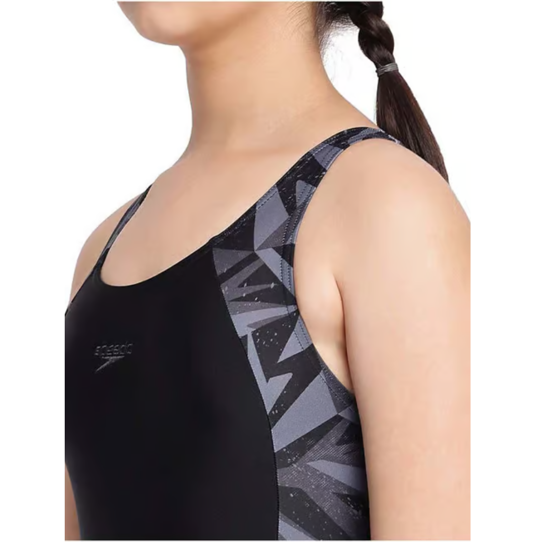 Speedo Girl's Hyperboom Splice Muscleback Legsuit Swimwear - Black & Oxid Grey