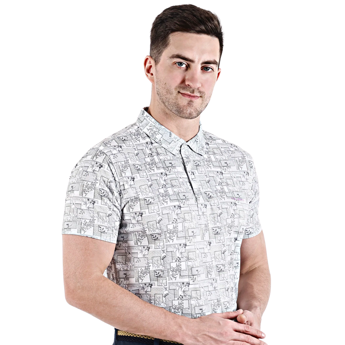 Sligo Men's Grey Printed Golf Polo T-shirt (Indian Size)
