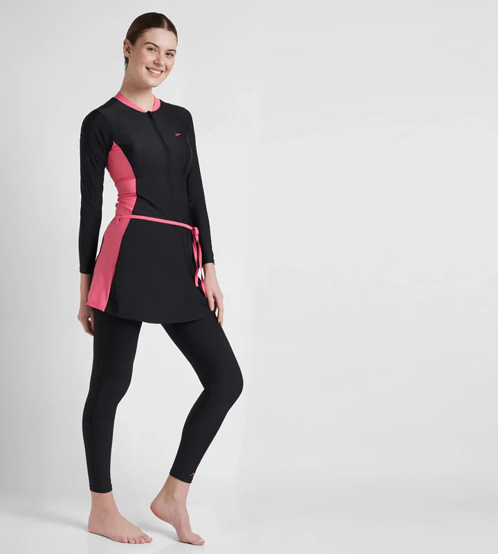 Speedo Women's Endurance10 Two Piece Full Body Suit Swimwear - Black/Fandango Pink