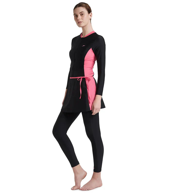 Speedo Women's Endurance10 Two Piece Full Body Suit Swimwear - Black/Fandango Pink