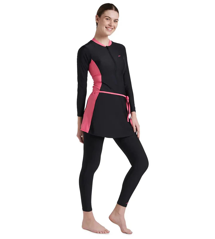 Speedo Women's Endurance10 Two Piece Full Body Suit Swimwear - Black/Fandango Pink