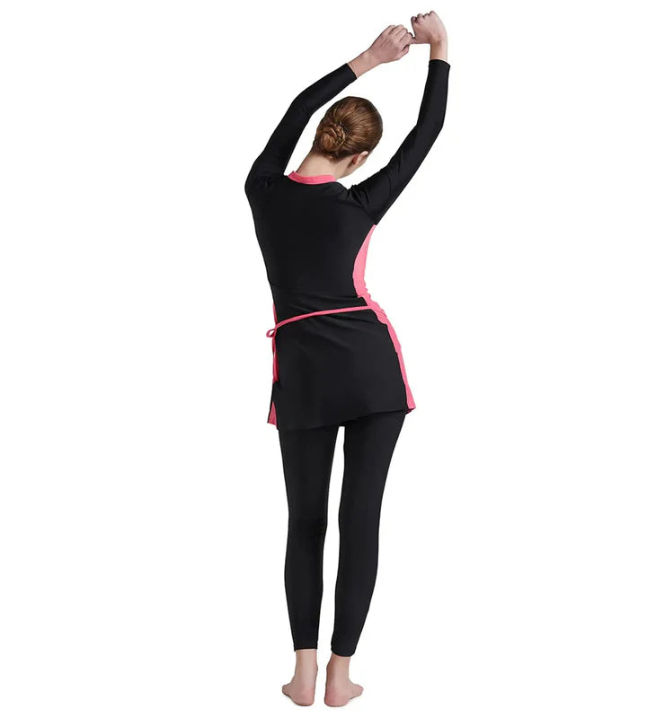 Speedo Women's Endurance10 Two Piece Full Body Suit Swimwear - Black/Fandango Pink