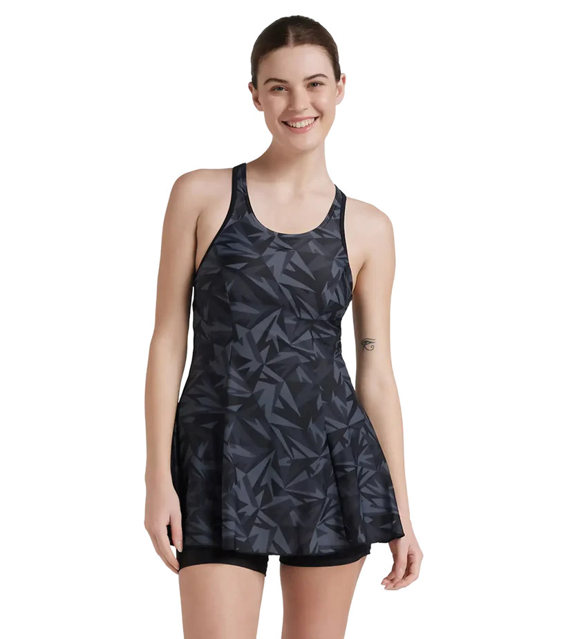 Speedo Women's Endurance 10 Hyperboom Printed Racerback Swimdress With Boyleg