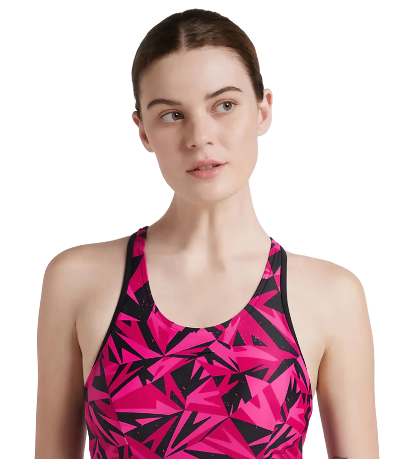 Speedo Women's Endurance 10 Hyperboom Printed Racerback Swimdress With Boyleg