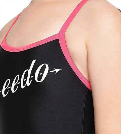 Speedo Girl's Endurance 10 Heritage Logo Thinstrap Muscleback One Piece V-Cut Swimsuit