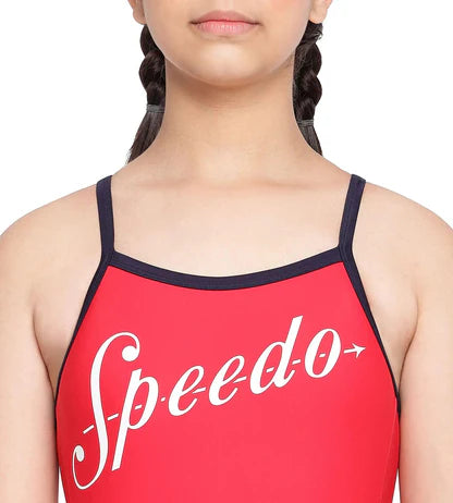 Speedo Girl's Endurance 10 Heritage Logo Thinstrap Muscleback One Piece V-Cut Swimsuit