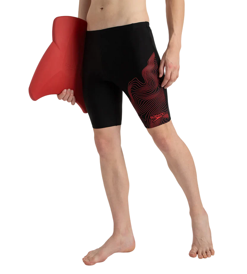 Speedo Men's Endurance10 Tide Print Sports Gala Logo Jammer Black & High Risk Red