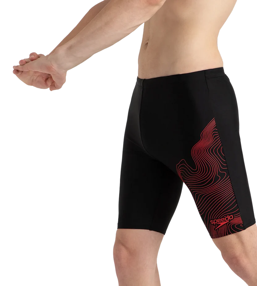 Speedo Men's Endurance10 Tide Print Sports Gala Logo Jammer Black & High Risk Red