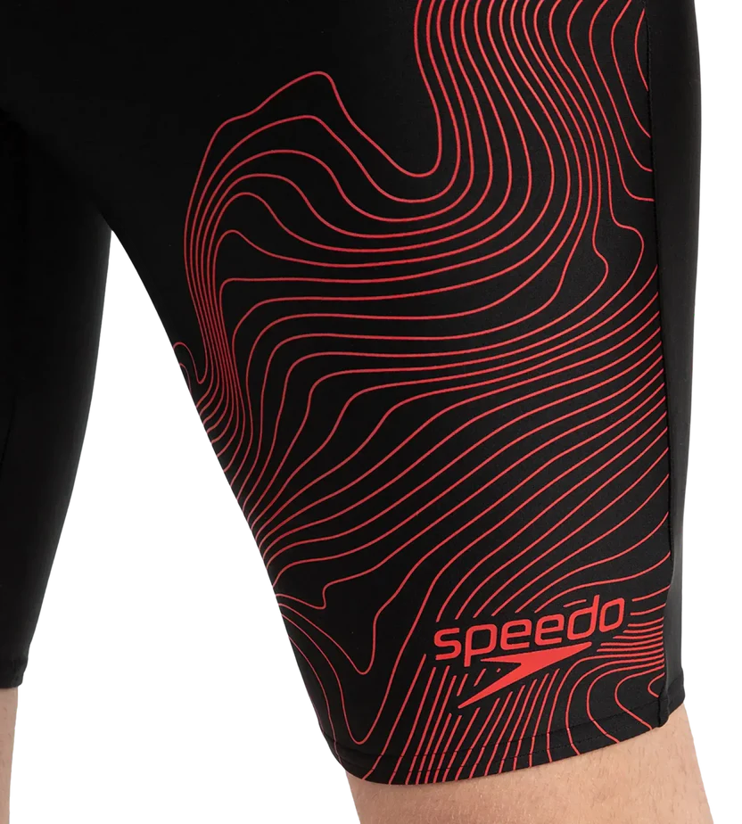 Speedo Men's Endurance10 Tide Print Sports Gala Logo Jammer Black & High Risk Red