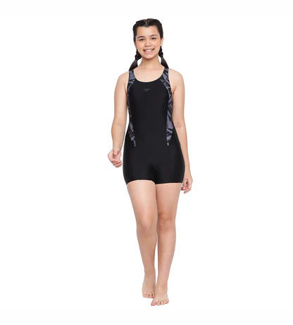 Speedp Girl's Hyperboom Splice Muscleback Legsuit Swimwear - Black & Oxid Grey
