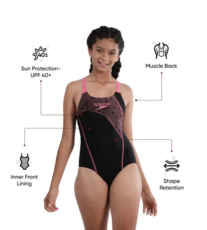 Speedo Girl's Endurance 10 Medley Logo Muslceback One Piece V-Cut Swimsuit