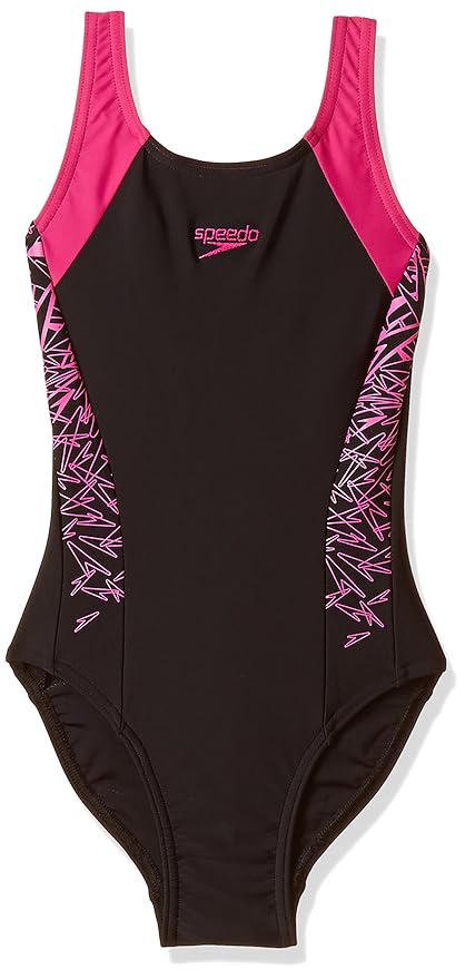 Girls Black & Pink Printed Swimsuit 