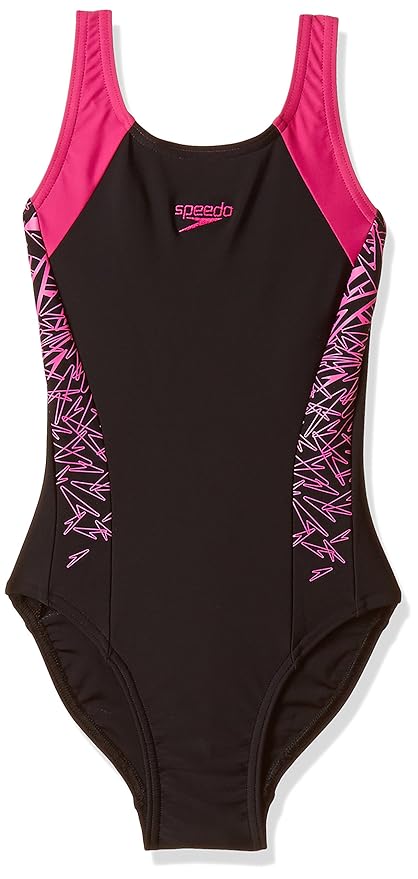 Girls Black & Pink Printed Swimsuit