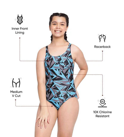 Speedo Girl's Endurance 10 Hyperboom Print Racerback One Piece V-Cut Swimsuit