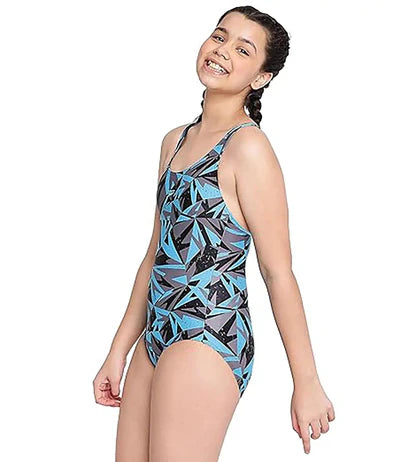 Speedo Girl's Endurance 10 Hyperboom Print Racerback One Piece V-Cut Swimsuit