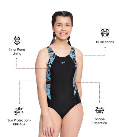 Speedo Girl's Endurance 10 Hyperboom Splice Muscleback One Piece V-Cut Swimsuit - Black & Bolt