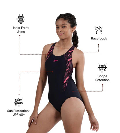Speedo Girl's Endurance 10 Hyperboom Splice Racerback One Piece V-Cut Swimsuit
