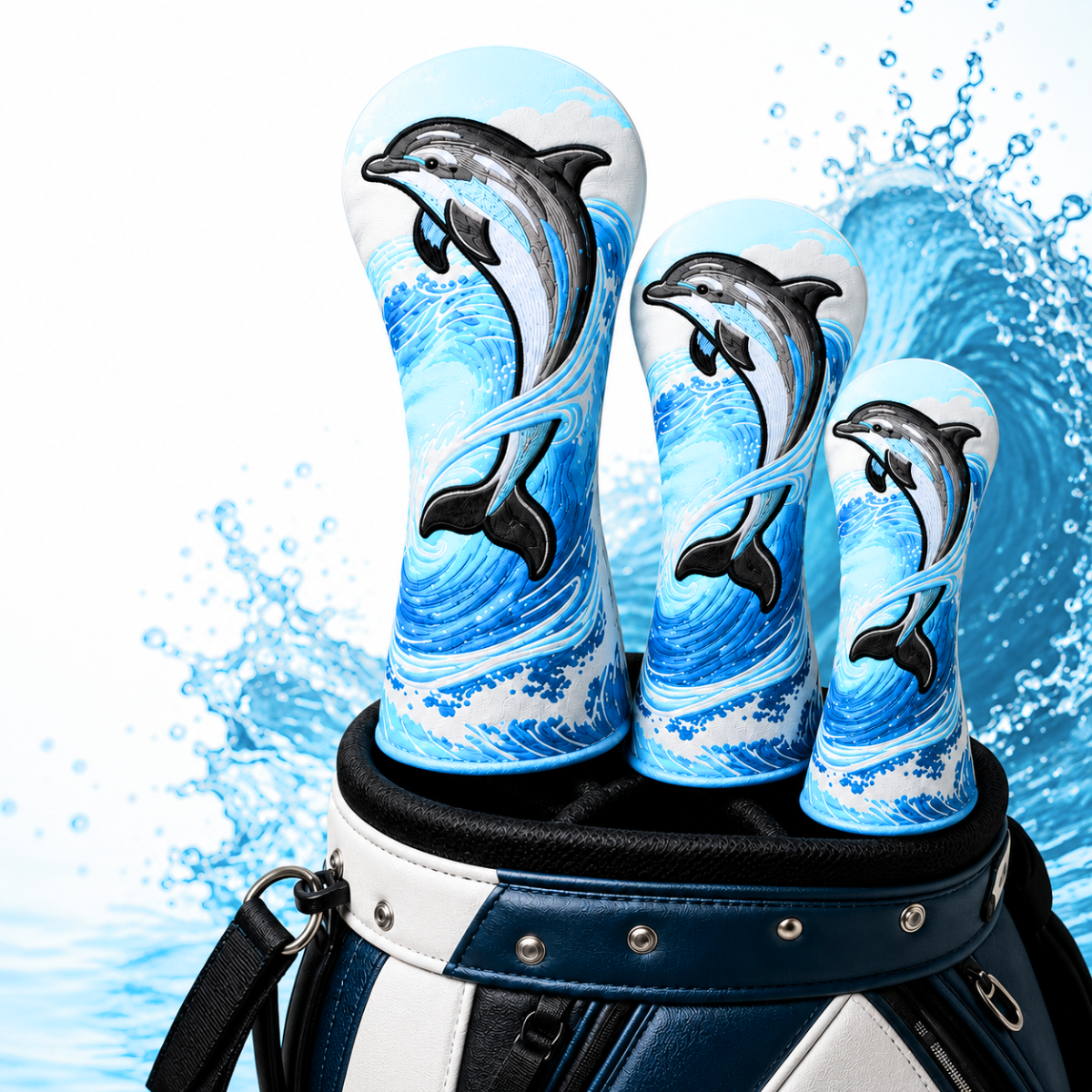 GolfBasic Dolphin Wave Headcover - Premium PU Leather Driver Cover