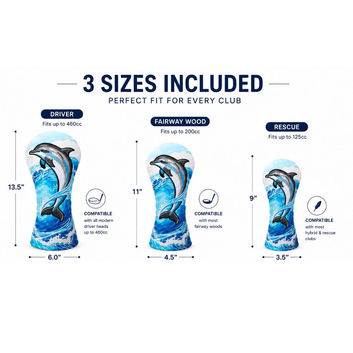 GolfBasic Dolphin Wave Golf Headcover Set