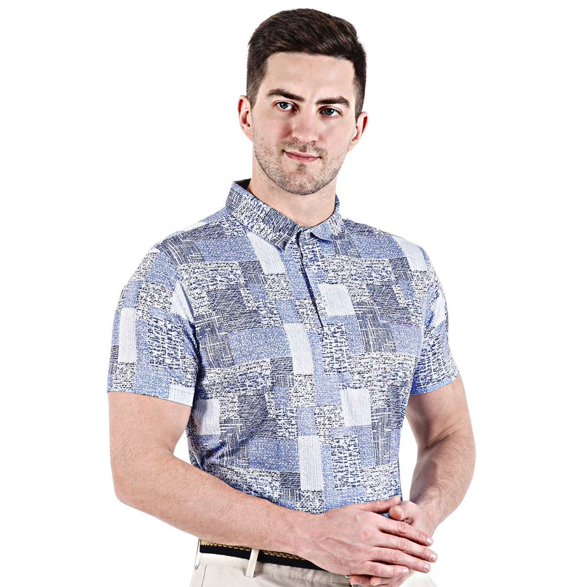 Sligo Men's Light Blue White Printed Golf Polo T-shirt (Indian Size)