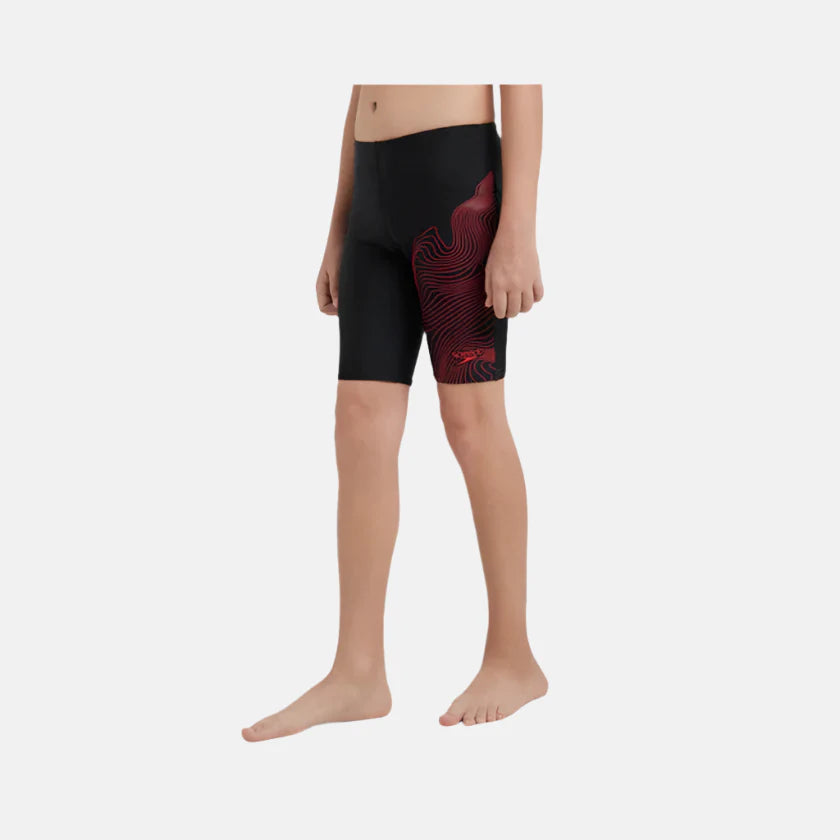 Speedo Boy's Tide Print Sports Gala Logo Jammer - Black & High Risk Red
