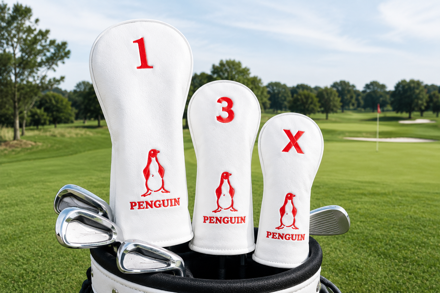 Penguin Premium White Golf Headcover (Set of 3)