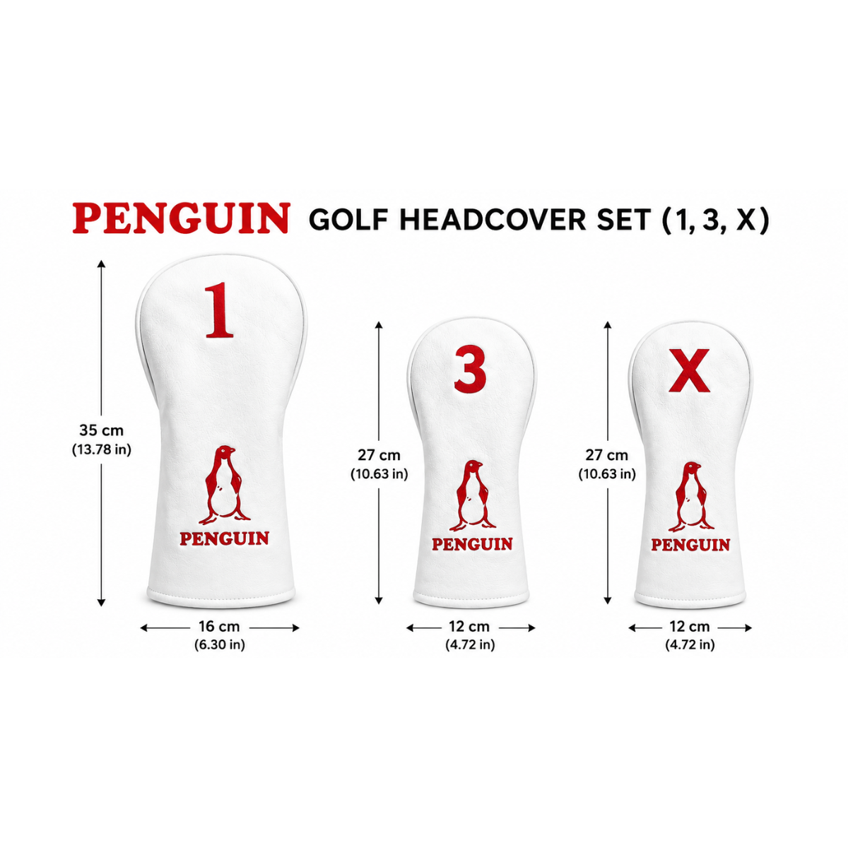 Penguin Premium White Golf Headcover (Set of 3)